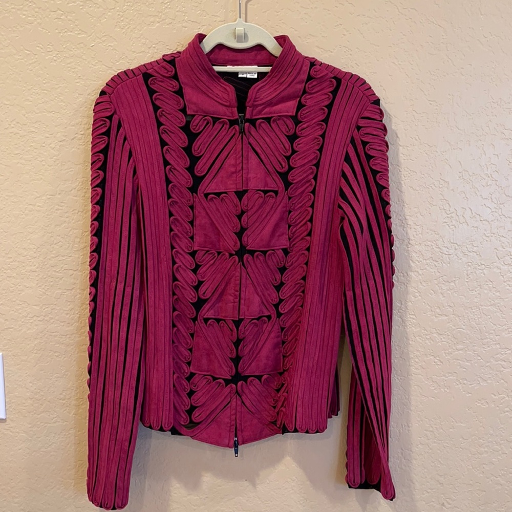 Magenta Mesh and Suede Jacket